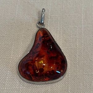 Amber and Silver Necklace Pendant